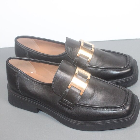 Men's Black Leather Loafers with Gold Accent Size 6 - Picture 5 of 11